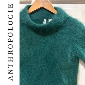 Anthropologie Teal Fuzzy Turtleneck Sweater